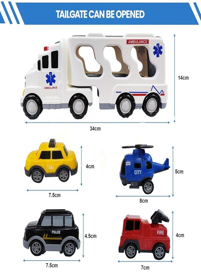 BlackZone 5-in-1 Friction-Powered Transport Carrier Vehicle Set | Montessori Educational Transport Carrier Vehicle Toy for Boys & Girls, Birthday Gift Ages 3+ (5 in 1 Ambulance Transport Carrier) - Image 2